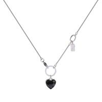 Titanium Steel Jewelry Necklace, Heart, fashion jewelry & for woman & enamel & with rhinestone .4 cm 