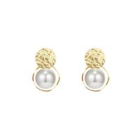 Boucle d'oreille en alliage de zinc en plastique perle, avec perle de plastique, fade et jamais plaqué de haute qualité, bijoux de mode & pour femme, doré Vendu par paire