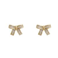 Cubic Zirconia Micro Pave Brass Earring, 925 thailand sterling silver post pin, real gold plated, fashion jewelry & for woman & with cubic zirconia, golden 