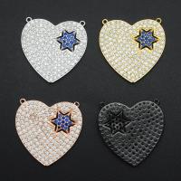 Cubic Zirconia Micro Pave Brass Connector, Heart, plated, fashion jewelry & with star of David pattern & micro pave cubic zirconia 