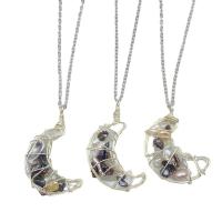 Freshwater Pearl Pendants, Resin, with pearl & Iron, Moon, platinum color plated, Unisex, mixed colors, 24-28mmx45-48mm 