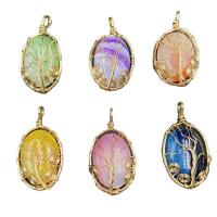 Mixed Agate Pendants, with Iron, Oval, gold color plated, Unisex 22-24mmx38-40mm 