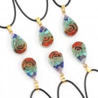 Gemstone Necklaces, Resin, with Gemstone, Teardrop, Unisex, mixed colors Approx 14.96 Inch 