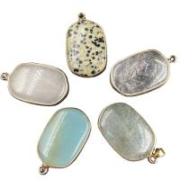 Gemstone Brass Pendants, Natural Stone, with Brass, Rectangle, gold color plated & Unisex 20-22mmx35mm 