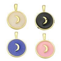 Enamel Brass Pendants, Flat Round, gold color plated Approx 3mm 