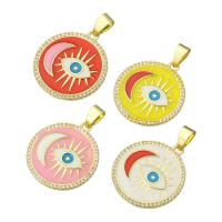 Enamel Brass Pendants, Flat Round, gold color plated 