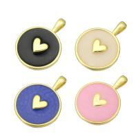 Enamel Brass Pendants, Flat Round, gold color plated Approx 2mm 
