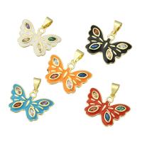 Cubic Zirconia Micro Pave Brass Pendant, Butterfly, gold color plated, micro pave cubic zirconia & enamel Approx 3mm 