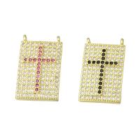 Cubic Zirconia Micro Pave Brass Pendant, Rectangle, gold color plated, micro pave cubic zirconia & double-hole Approx 1mm 