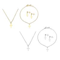 Fashion Stainless Steel Jewelry Sets, bracelet & earring & necklace, Cross, plated, for woman Approx 19.5 Inch, Approx 8.3 Inch 