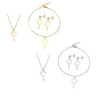 Fashion Stainless Steel Jewelry Sets, bracelet & earring & necklace, Key, plated, for woman Approx 19.5 Inch, Approx 8.5 Inch 