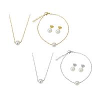 Fashion Stainless Steel Jewelry Sets, Stud Earring & bracelet & necklace, with Plastic Pearl, plated, for woman Approx 19.5 Inch, Approx 8.4 Inch 