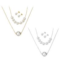 Fashion Stainless Steel Jewelry Sets, Stud Earring & necklace, with Plastic Pearl, plated, for woman Approx 17 Inch 