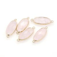 Quartz Connector, Stainless Steel, with Rose Quartz, Oval, faceted, pink 