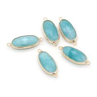 Gemstone Connector, Stainless Steel, with ​Amazonite​, Oval, faceted, blue 
