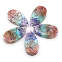 Mixed Gemstone Pendants, Resin, with Natural Stone, Teardrop, mixed colors 