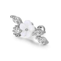 Stainless Steel Ear Piercing Jewelry, with Cubic Zirconia & White Shell, for woman 
