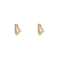 Cubic Zircon Brass Earring, 925 thailand sterling silver huggie hoop, real gold plated, fashion jewelry & for woman & with cubic zirconia, golden 