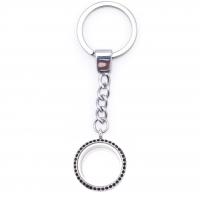 Floating Locket Key Chain, Zinc Alloy, with Glass, Round, plated, Unisex & with rhinestone 30mm 