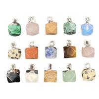 Gemstone Brass Pendants, Natural Stone, with Brass, Polygon, platinum color plated & Unisex 8-10mmx12mm 