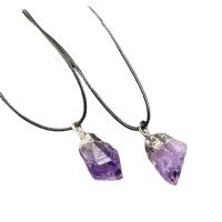 Amethyst Necklace, with Brass, irregular, platinum color plated, Unisex, purple, 15-20mmx25-32mm Approx 14.96 Inch 