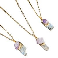 Quartz Necklace, Kyanite, with Amethyst & Brass, irregular, gold color plated, Unisex, mixed colors Approx 14.96 Inch 
