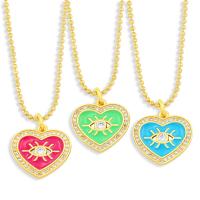 Cubic Zircon Micro Pave Brass Necklace, Heart, gold color plated, micro pave cubic zirconia & enamel .13 Inch 