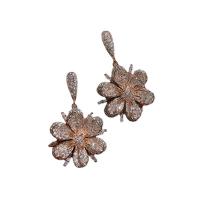 Cubic Zirconia Micro Pave Brass Earring, Flower, plated, micro pave cubic zirconia & for woman, rose gold color 