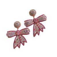Cubic Zirconia Micro Pave Brass Earring, Bowknot, gold color plated, micro pave cubic zirconia & for woman 