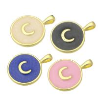 Enamel Brass Pendants, Flat Round, gold color plated Approx 2mm 