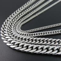 Stainless Steel Chain Necklace, plated, Unisex & curb chain, silver color 