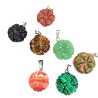 Gemstone Brass Pendants, with Brass, Flower, silver color plated, fashion jewelry & DIY 20mm 