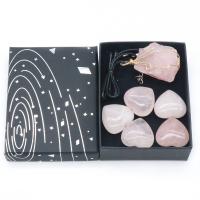 Rose Quartz Jewelry Set, pendant & necklace, with Korean Waxed Cord & Zinc Alloy, plated, 6 pieces, pink 
