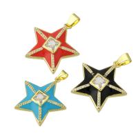 Cubic Zirconia Micro Pave Brass Pendant, Star, gold color plated, micro pave cubic zirconia & enamel Approx 3mm 