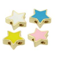 Perlas de esmalte latón, metal, Estrella, chapado en color dorado, más colores para la opción, 13x12x4mm, agujero:aproximado 2mm, Vendido por UD