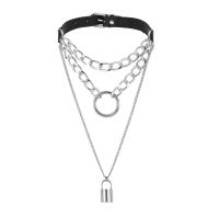 Fashion Multi Layer Necklace, Aluminum, with PU Leather, Lock, for woman, silver color .5 cm 