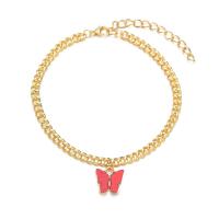 Zinc Alloy Anklet, with Acrylic, Butterfly, plated, for woman 11mm cm 
