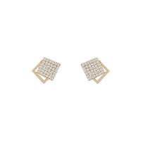 Cubic Zirconia Pendiente Brass Micro Pave, metal, 925 Tailandia plata de ley aguja de pendiente, chapado en oro real, Joyería & para mujer & con circonia cúbica, dorado, 12x10mm, Vendido por Par