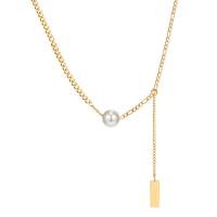 Titan Schmuck Halskette, Titanstahl, mit Kunststoff Perlen, mit Verlängerungskettchen von 2.1, plattiert, Modeschmuck & für Frau, goldfarben, 12mm, Länge:16.22 ZollInch, verkauft von PC