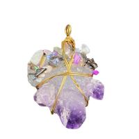 Amethyst Pendant February Birthstone , with pearl & Iron, irregular, gold color plated, Unisex, purple, 30-35mmx45-50mm 