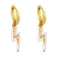 Huggie Hoop Drop Earring, Brass, gold color plated, micro pave cubic zirconia & enamel 