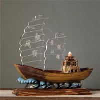 Incense Smoke Flow Backflow Holder Ceramic Incense Burner, Porcelain, with Wood, Sail Boat, handmade, for home and office & durable 