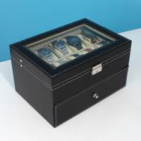 Leather Watch Box, PU Leather, with Middle Density Fibreboard, Double Layer & portable & durable, black 