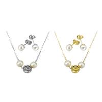 Natural Freshwater Pearl Jewelry Sets, Stainless Steel, Stud Earring & necklace, with Plastic Pearl & Brass, stainless steel post pin, plated, for woman & with rhinestone Approx 17 