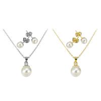 Fashion Stainless Steel Jewelry Sets, Stud Earring & necklace, with Plastic Pearl & Brass, stainless steel post pin, plated, for woman & with rhinestone Approx 19 Inch 