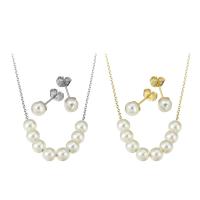 Natural Freshwater Pearl Jewelry Sets, Stainless Steel, Stud Earring & necklace, with Plastic Pearl, stainless steel post pin, plated, for woman Approx 18 Inch 