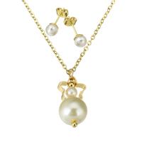 Natural Freshwater Pearl Jewelry Sets, Stainless Steel, Stud Earring & necklace, with Plastic Pearl, stainless steel post pin, gold color plated, for woman Approx 19.2 Inch 