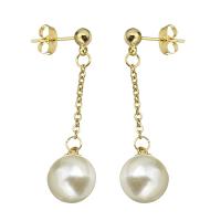 Freshwater Pearl Drop Earring, Stainless Steel, with Plastic Pearl, gold color plated, for woman, 40mm 