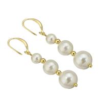 South Sea Shell Drop Earrings, Stainless Steel, with Shell Pearl, gold color plated, for woman, 50mm 