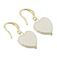 South Sea Shell Drop Earrings, Stainless Steel, with Shell Pearl, Heart, gold color plated, for woman, 33mm 
